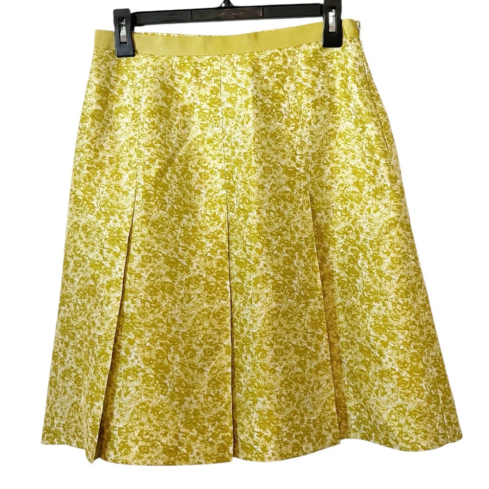 Banana Republic Chartreuse Floral Silk Pleated Lined A-Line Skirt Size 2
